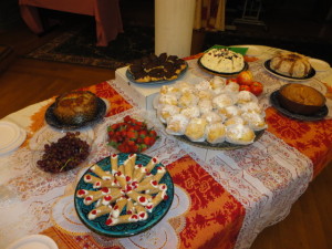 St. Joseph Dinner dessert buffet with Italian pastries and fruit. 