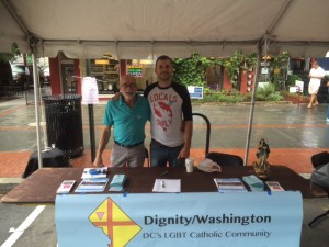 Tom Bower (L) and Kenneth Dowling staffed Dignity/Washington's information booth at the 17th Street Festival held on Saturday, September 13, 2014.